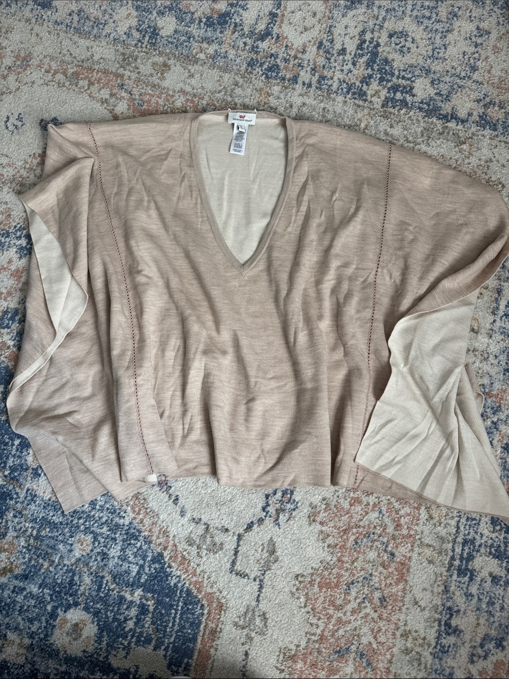 Vineyard Vines Beige V-Neck Lightweight Women's Sweater Poncho